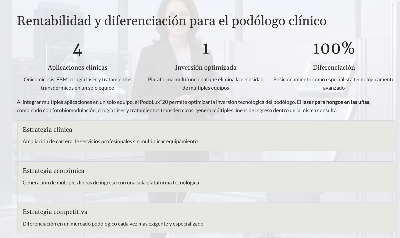 Laser para hongos en las uñas con equipo PodoLux 20 en podología clínica profesional